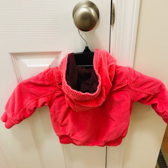 Old Navy Pink Corduroy Full-Zip Jacket Hood Excellent Condition Size 6-12 mo - Picture 4 of 6